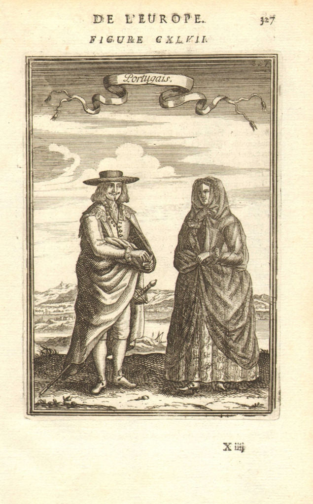 PORTUGAL COSTUMES. Portuguese man & woman in 17C dress. Portugais. MALLET 1683